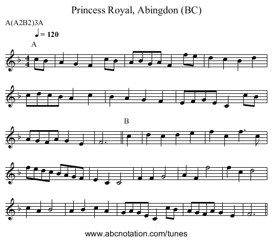 Princess Royal, Abingdon (BC) - staff notation