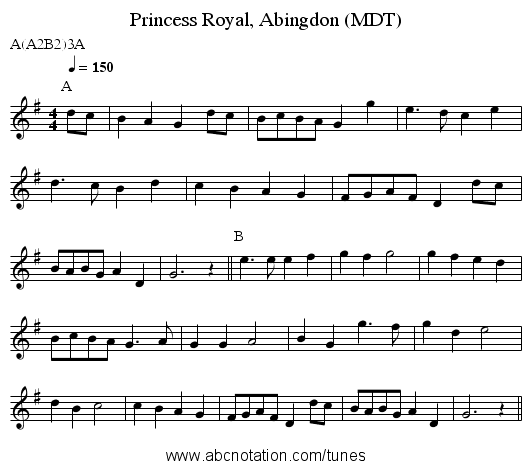 Princess Royal, Abingdon (MDT) - staff notation