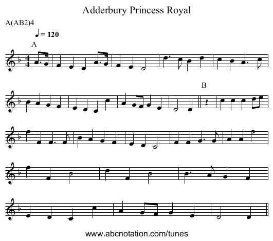 Princess Royal, Adderbury - staff notation