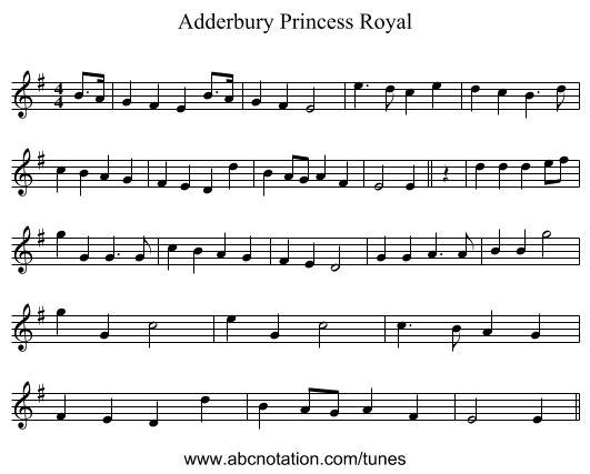 Princess Royal, Adderbury - staff notation