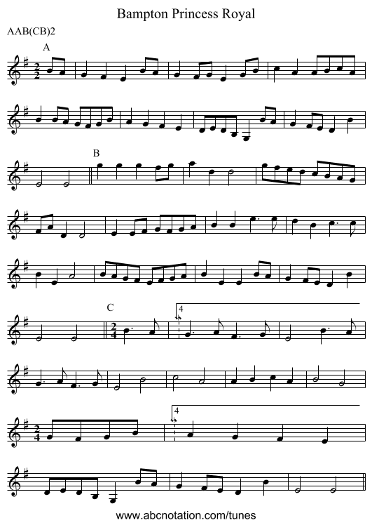 Princess Royal, Bampton - staff notation