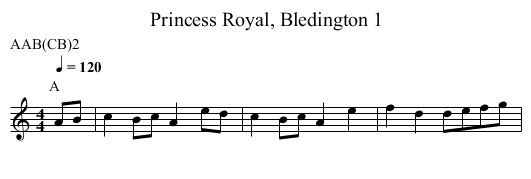 Princess Royal, Bledington 1 - staff notation