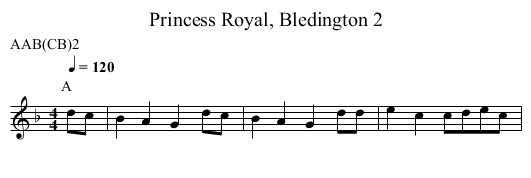 Princess Royal, Bledington 2 - staff notation