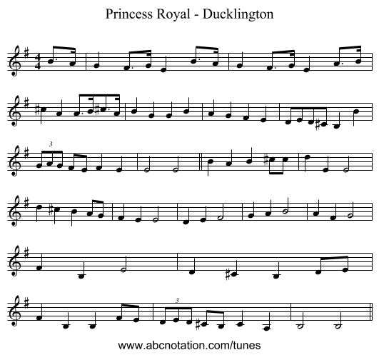 Princess Royal - Ducklington - staff notation
