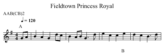 Princess Royal, Fieldtown - staff notation