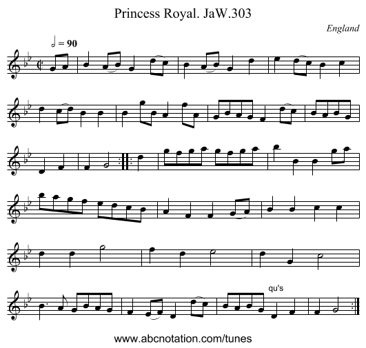 Princess Royal. JaW.303 - staff notation