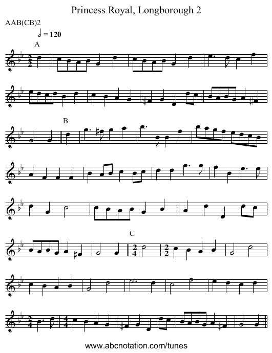 Princess Royal, Longborough 2 - staff notation