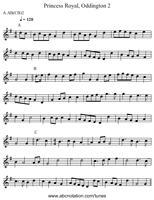 Princess Royal, Oddington 2 - staff notation