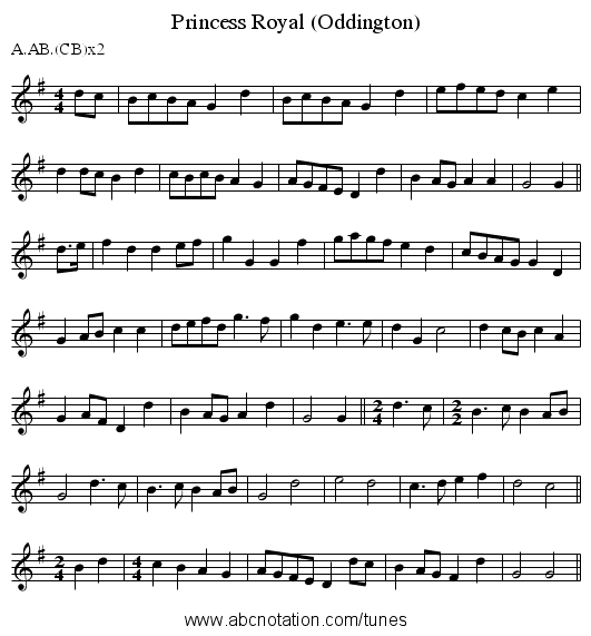 Princess Royal (Oddington) - staff notation