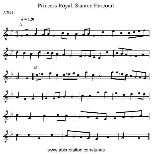 Princess Royal, Stanton Harcourt - staff notation