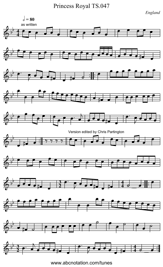 Princess Royal TS.047 - staff notation
