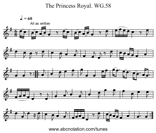 Princess Royal. WG.58, The - staff notation