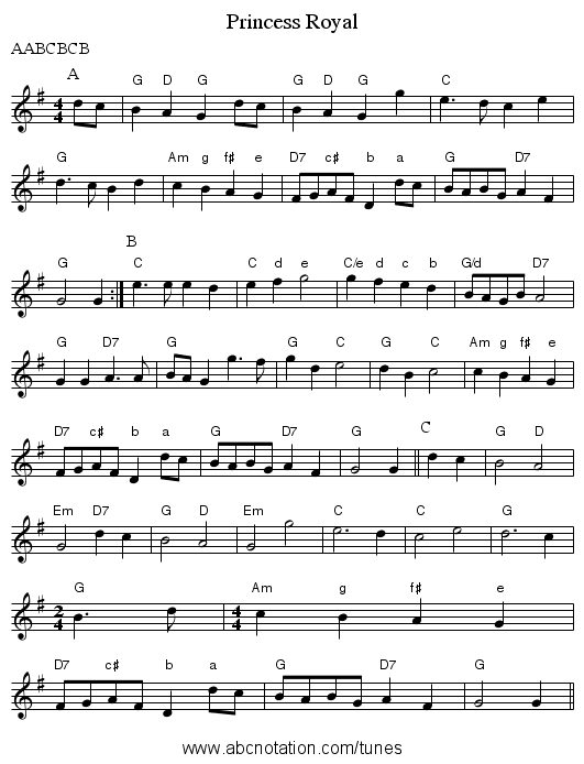 Princess Royal - staff notation