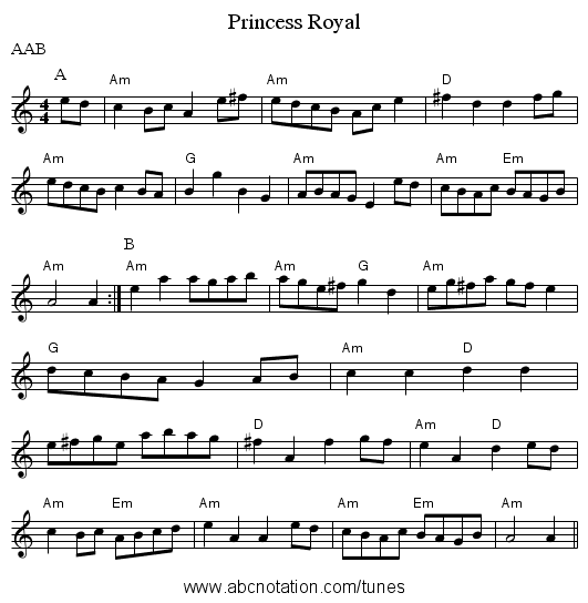 Princess Royal - staff notation