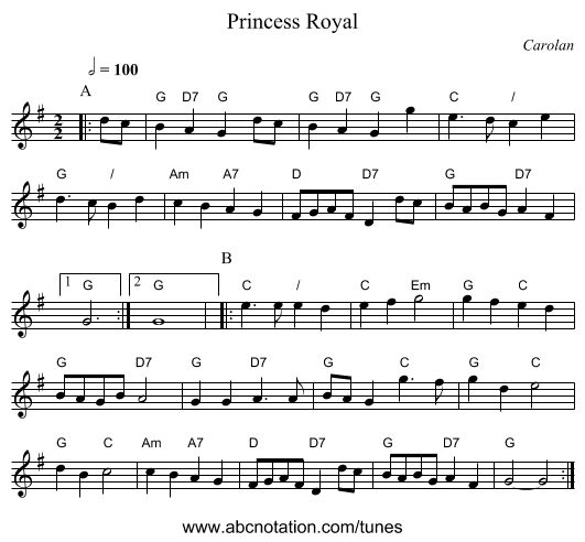 Princess Royal - staff notation