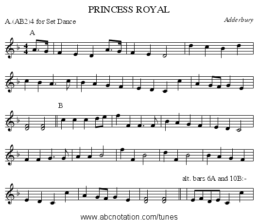 PRINCESS ROYAL - staff notation