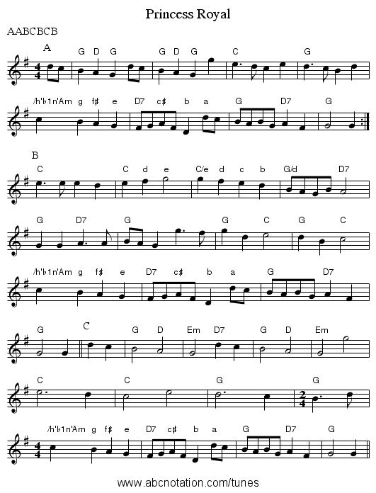 Princess Royal - staff notation