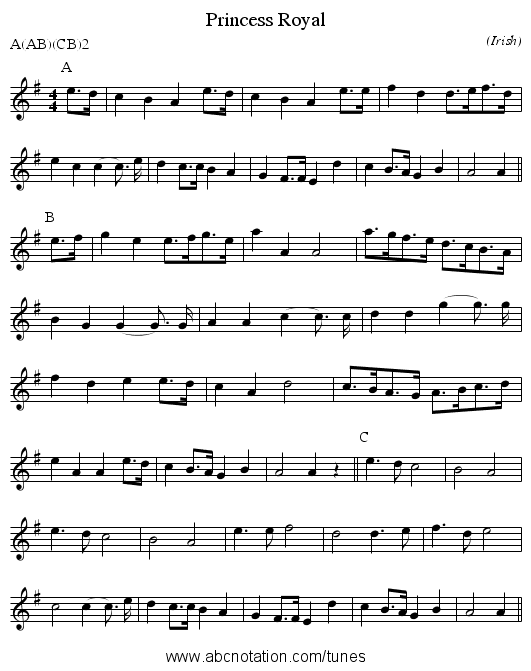 Princess Royal - staff notation