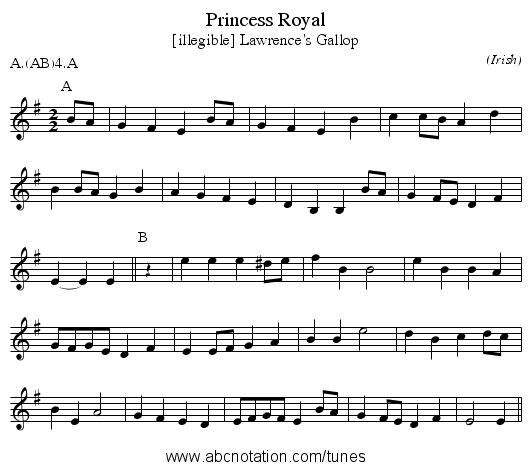 Princess Royal - staff notation