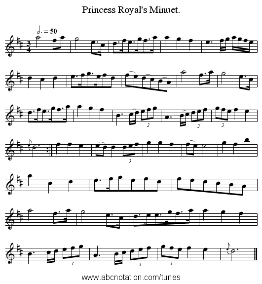 Princess Royal's Minuet. - staff notation