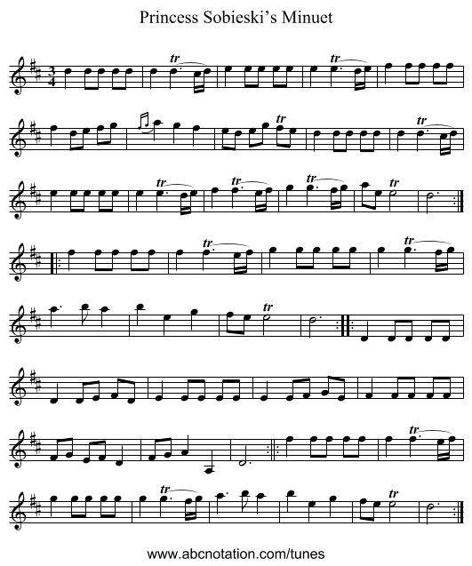Princess Sobieski’s Minuet - staff notation
