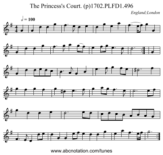 Princess's Court. (p)1702.PLFD1.496, The - staff notation