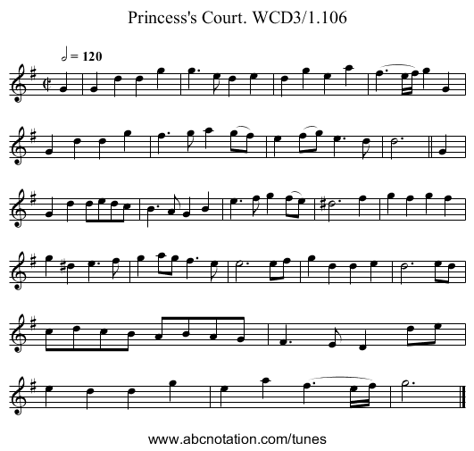 Princess's Court. WCD3/1.106 - staff notation