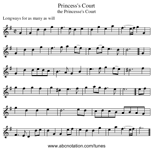 Princess's Court - staff notation