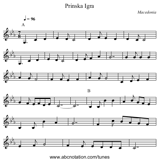 Prinska Igra - staff notation