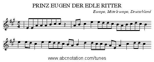 PRINZ EUGEN DER EDLE RITTER - staff notation