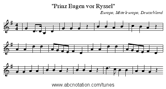Prinz Eugen vor Ryssel - staff notation