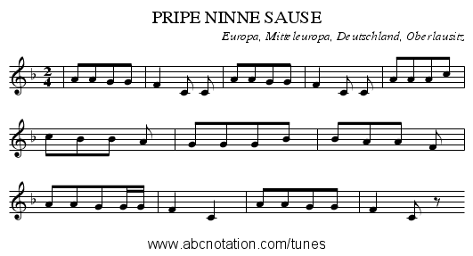 PRIPE NINNE SAUSE - staff notation