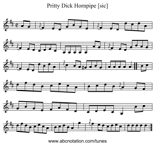 Pritty Dick Hornpipe [sic] - staff notation