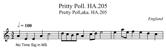 Pritty Poll. HA.205 - staff notation