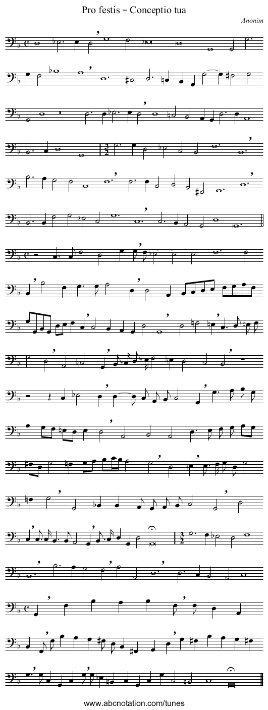Pro festis – Conceptio tua - staff notation