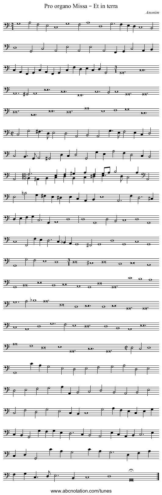 Pro organo Missa – Et in terra - staff notation