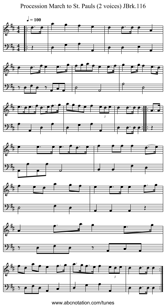 Procession March to St. Pauls (2 voices) JBrk.116 - staff notation