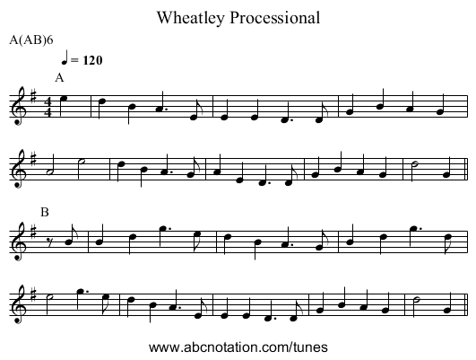 Processional, Wheatley - staff notation