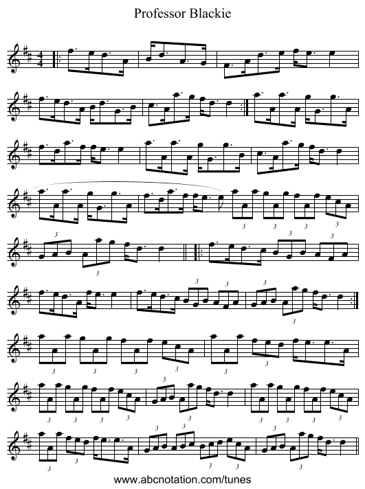 Professor Blackie - staff notation