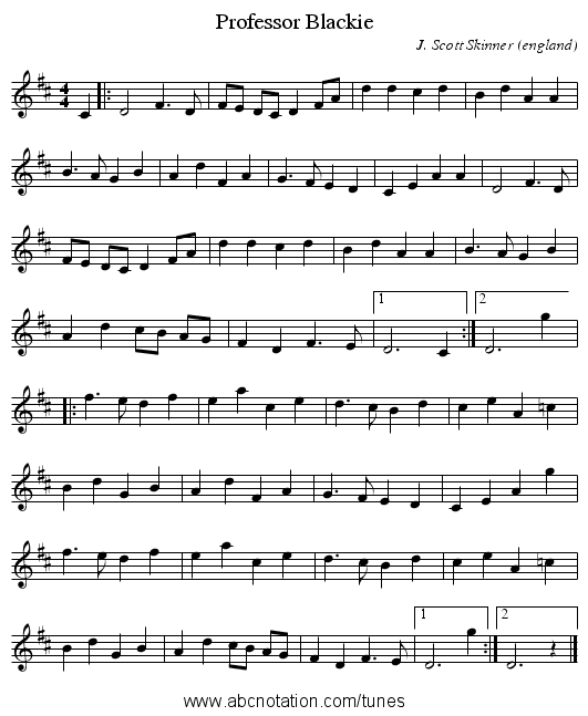 Professor Blackie - staff notation