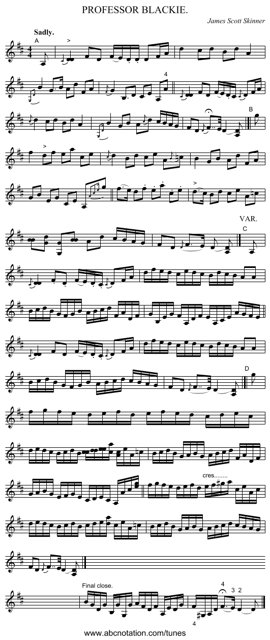 PROFESSOR BLACKIE. - staff notation