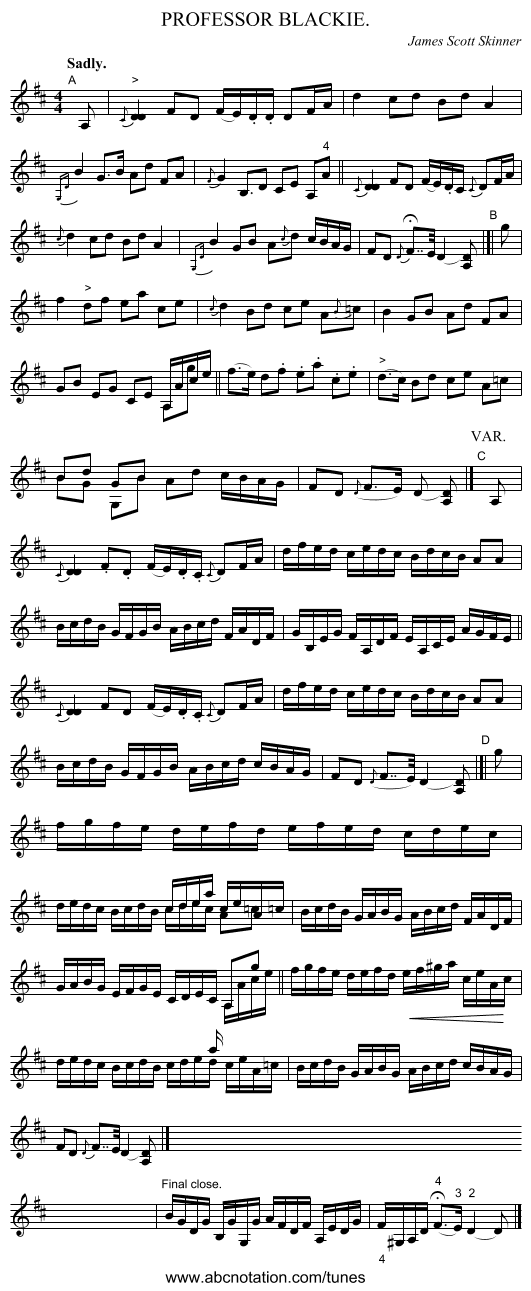 PROFESSOR BLACKIE. - staff notation