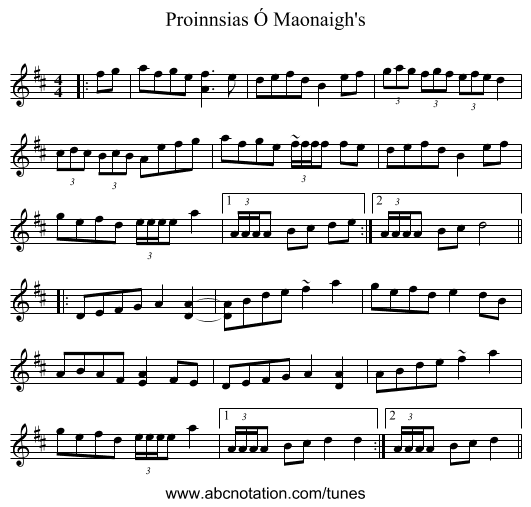 Proinnsias Ó Maonaigh's - staff notation