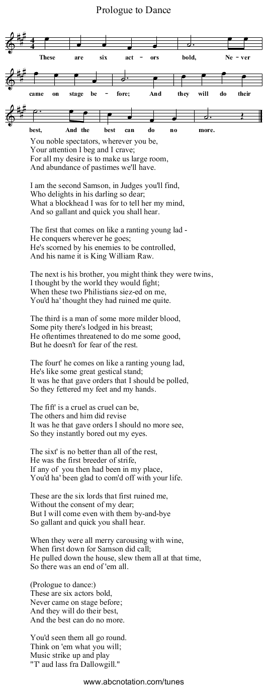 Prologue to Dance - staff notation