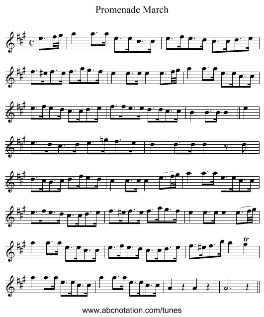 Promenade March - staff notation