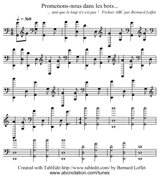 Promenons-nous dans les bois... - staff notation