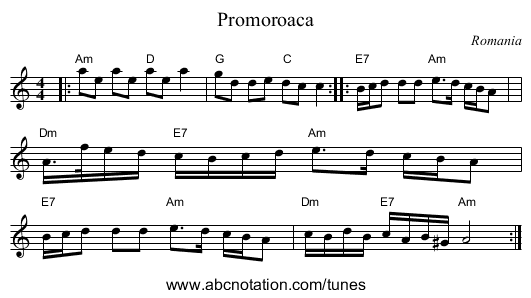 Promoroaca - staff notation