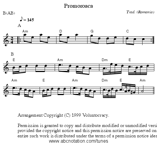 Promoroaca - staff notation