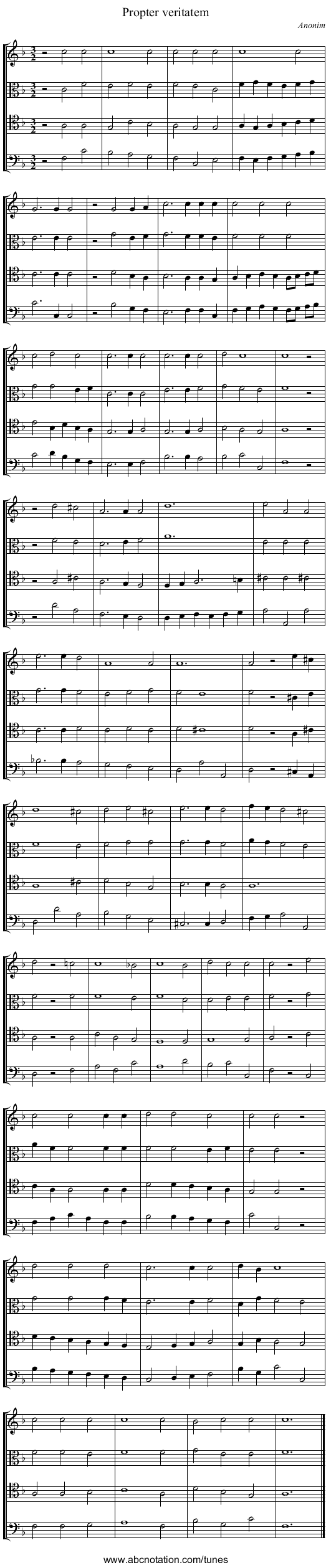 Propter veritatem - staff notation