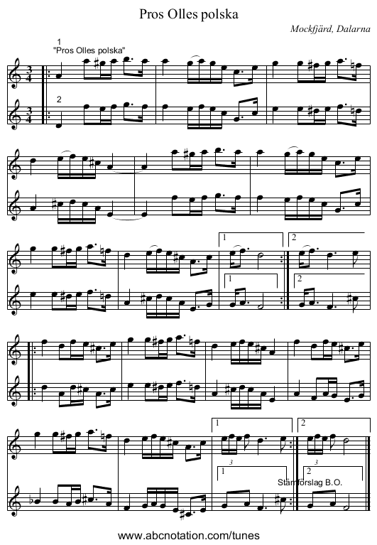 Pros Olles polska - staff notation